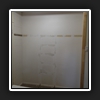 Opening widened. New jambs and architraves installed. Existing shelving removed.